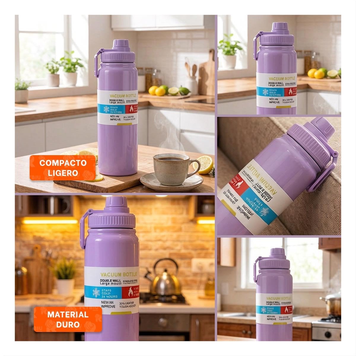 TERMO 800ML LILA CON TAPA HERMETICA PARA HIDRATACION DIARIA - 2
