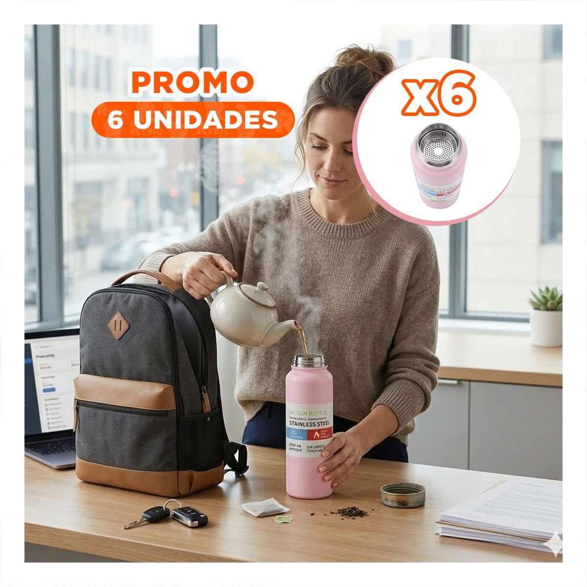 PACK6 JARRA 800ML ROSADO CON DISENO INFANTIL PARA NINOS Y ADULTOS - 1