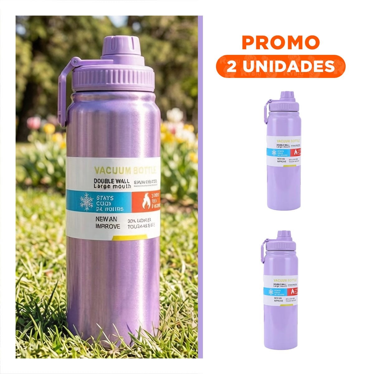 PACK2 RECIPIENTE PORTATIL 800ML LILA PARA BEBIDAS SIN DERRAMES YREGALO STICKER - 1