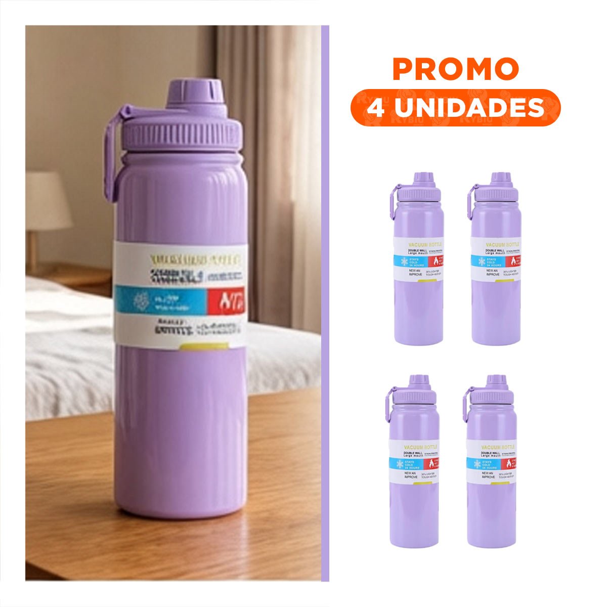 PACK4 RECIPIENTE DIVERTIDO 800ML LILA PARA HIDRATACION DIARIA - 1