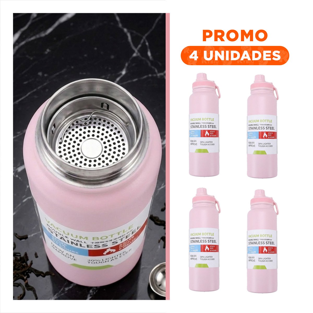 PACK4 ENVASE INFANTIL 800ML ROSADO PARA NINOS CON DISENO DIVERTIDO - 1
