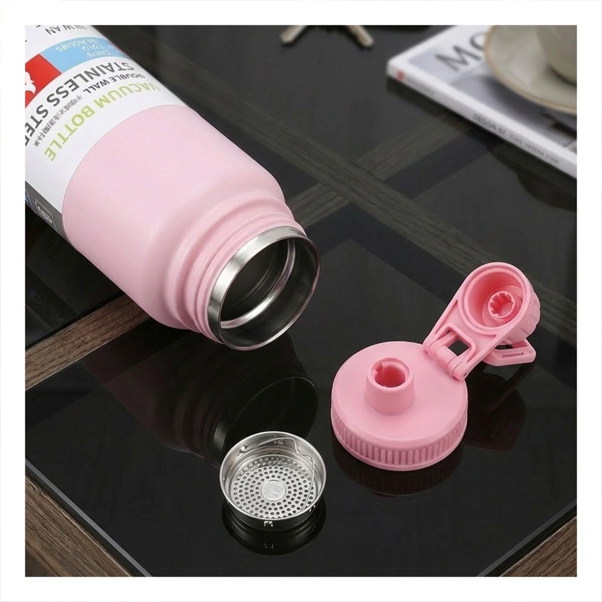 PACK6 VASO 800ML ROSADO CON DISENO PARA LLEVAR BEBIDAS AL TRABAJO YPAPEL REGALO - 5