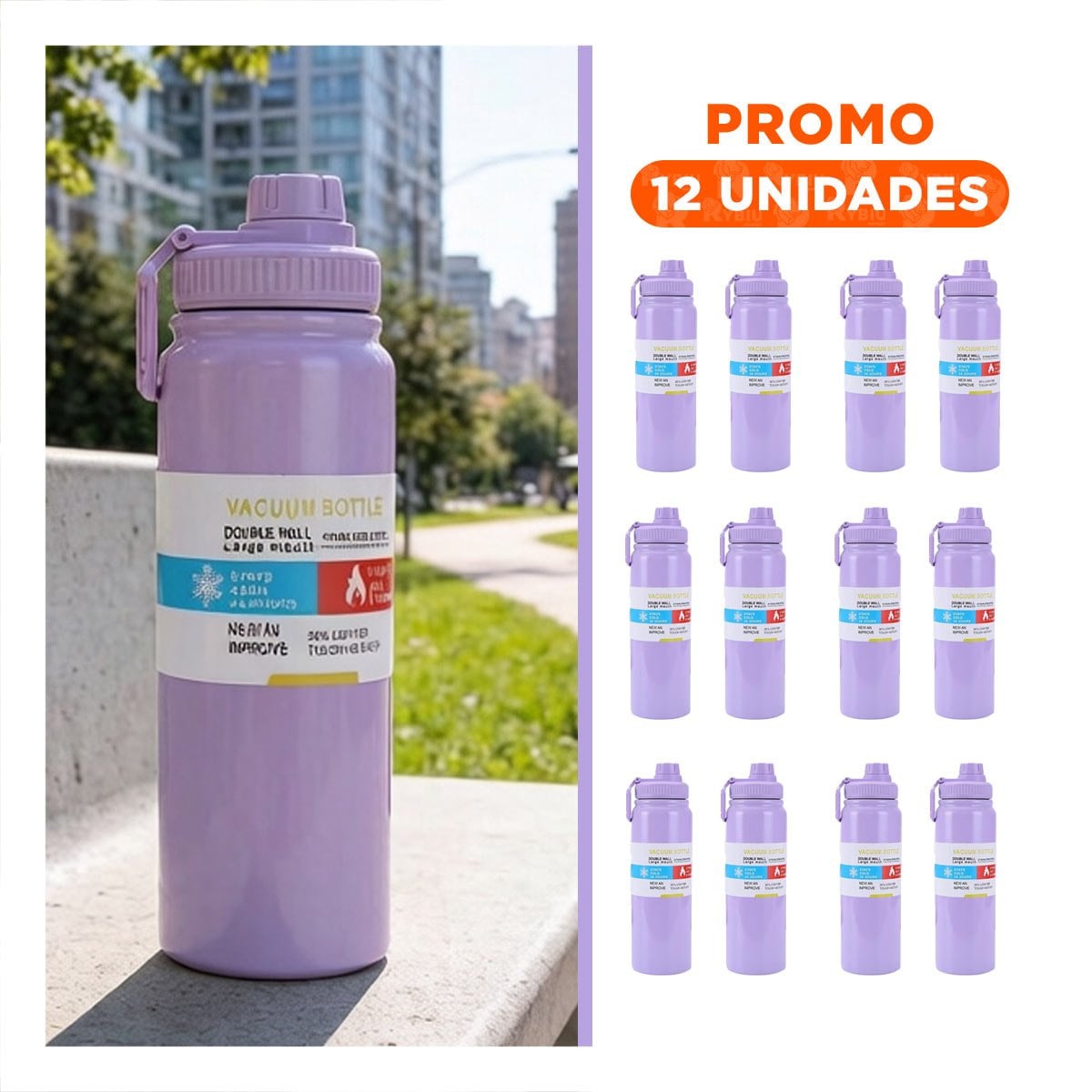 PACK12 ENVASE DIVERTIDO 800ML LILA PARA BEBIDAS EN EXCURSIONES - 1