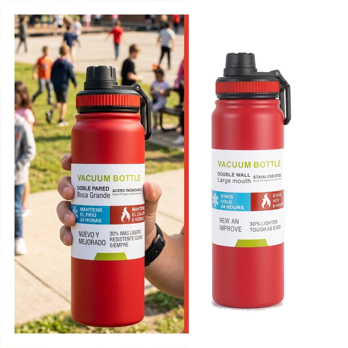 TERMO INFANTIL 800ML ROJO CON DISENO COLORIDO PARA NINOS YPAPEL REGALO - 5