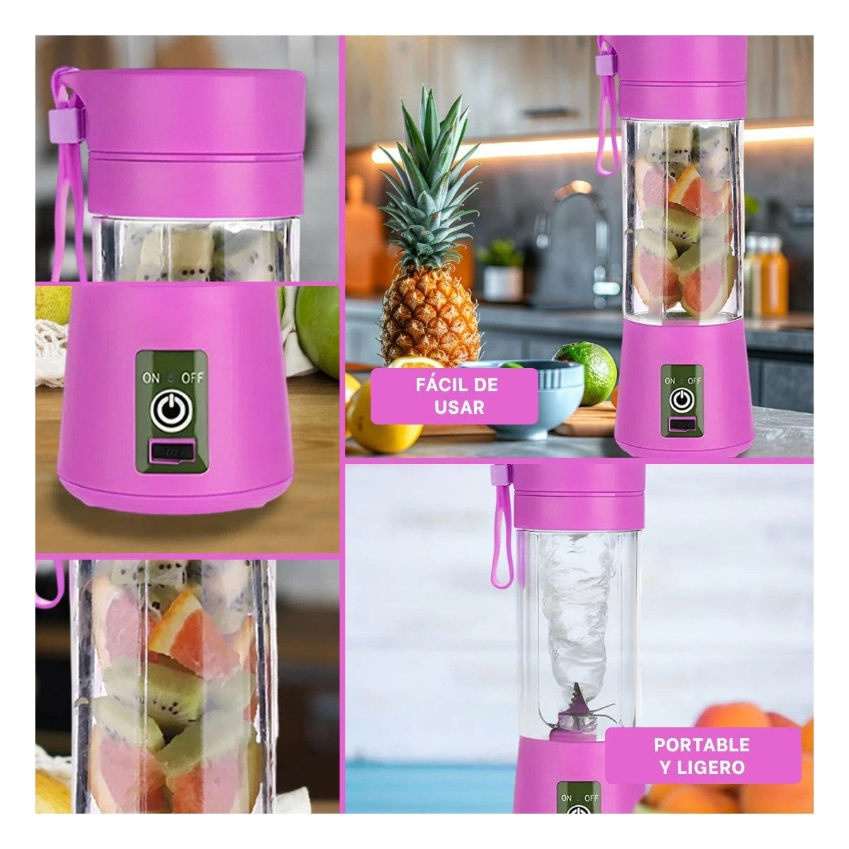 LICUADORA PORTATIL LILA RECARGABLE PARA JUGOS Y BATIDOS EN CASA - 2