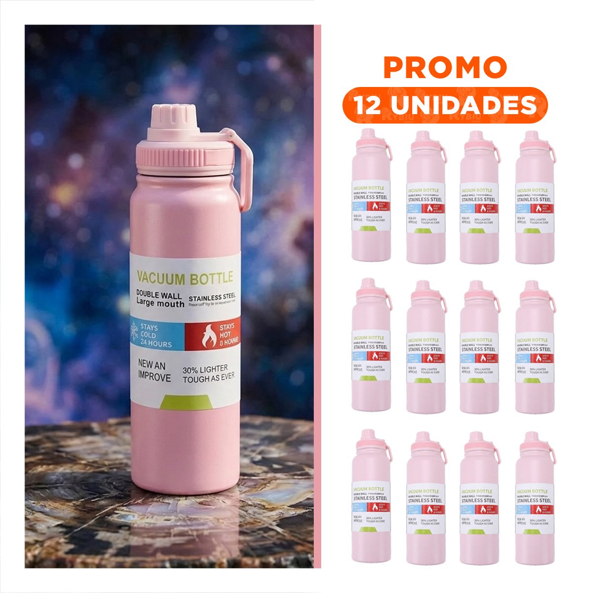 PACK12 VASO INFANTIL 800ML ROSADO PARA NINOS EN EXCURSIONES - 1