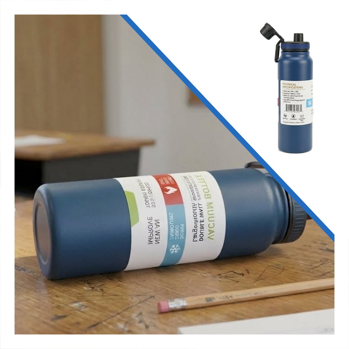 TERMO PORTATIL 800ML AZUL PARA NINOS CON SEGURA YSTICKY - 5
