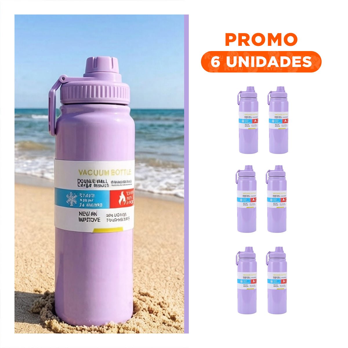 PACK6 ENVASE INFANTIL 800ML LILA PARA NINOS CON DISENO DIVERTIDO YREGALO STICKER - 1