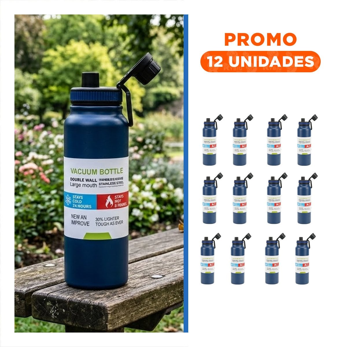 PACK12 FRASCO DIVERTIDO 800ML AZUL PARA USO ESCOLAR Y EXCURSIONES - 1