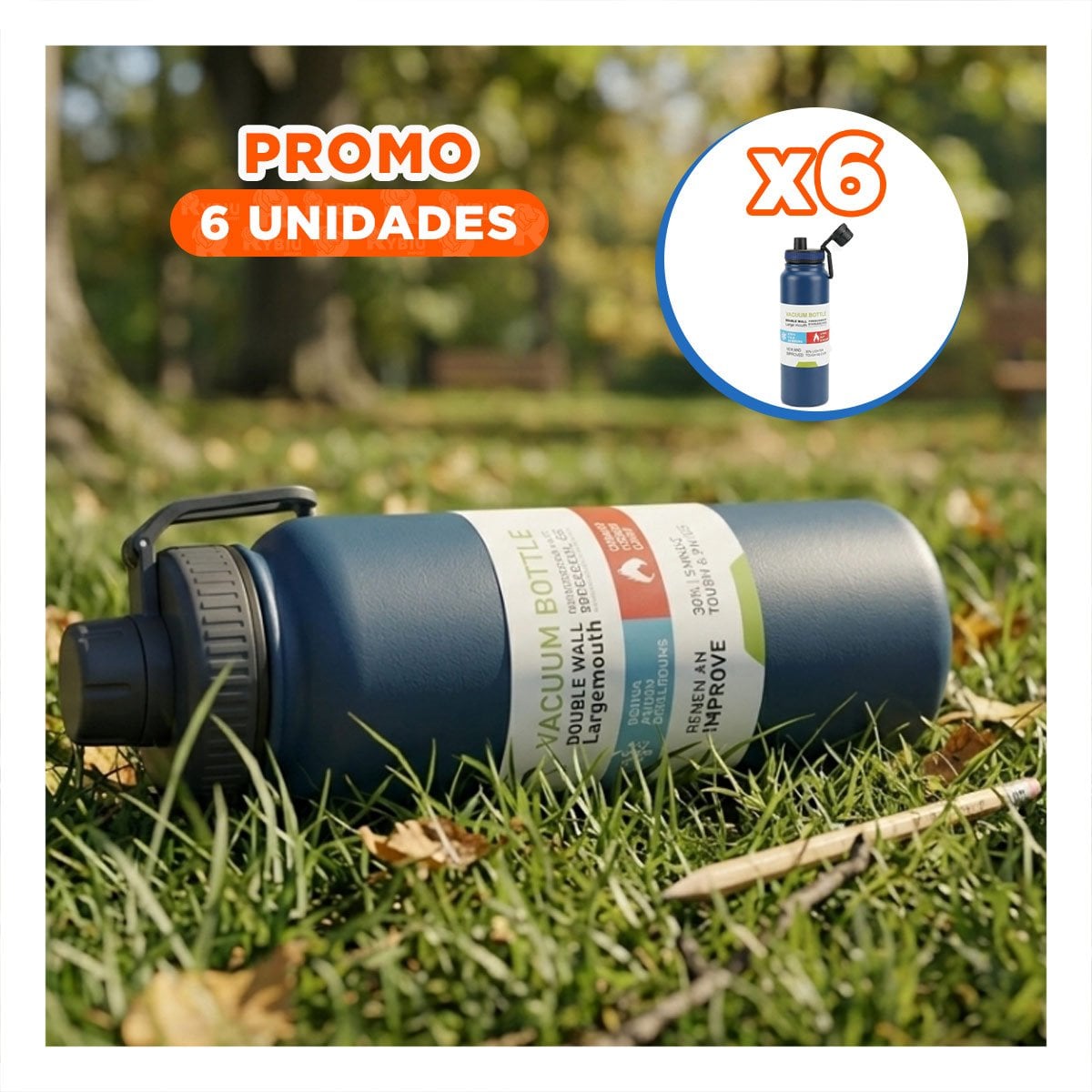 PACK6 FRASCO PORTATIL 800ML AZUL PARA BEBIDAS EN EXCURSIONES - 1