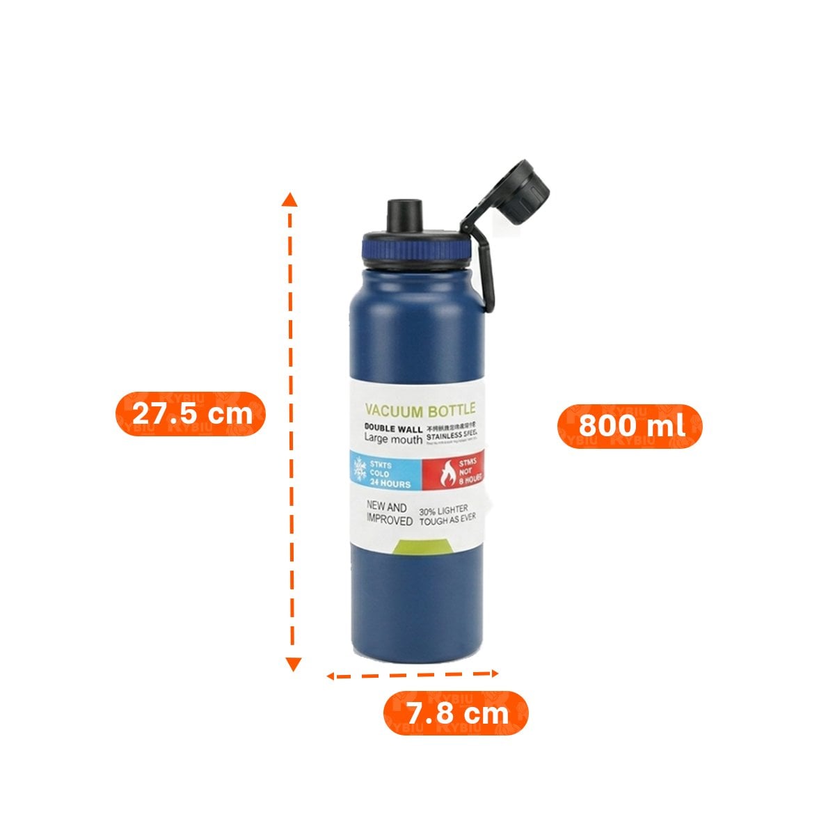 TERMO 800ML AZUL CON TAPA HERMETICA PARA HIDRATACION DIARIA - 4
