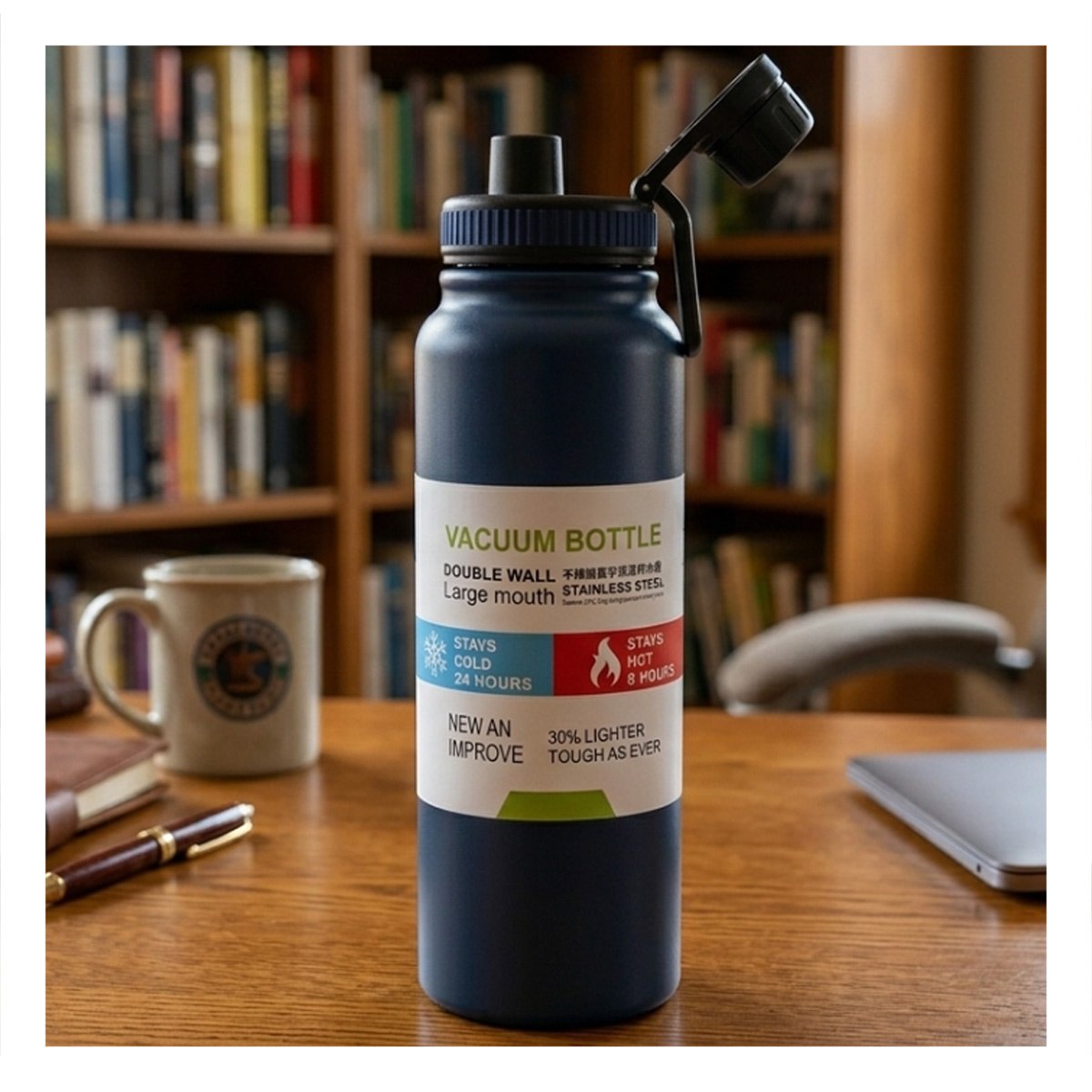 TERMO 800ML AZUL CON TAPA HERMETICA PARA HIDRATACION DIARIA - 5
