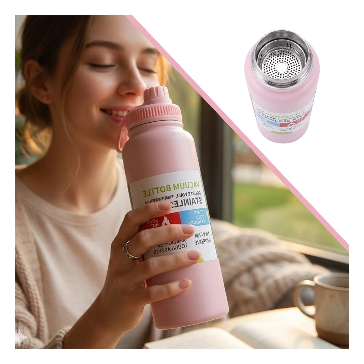 TERMO PORTATIL 800ML ROSADO PARA NINOS CON SEGURA YSTICKY - 5