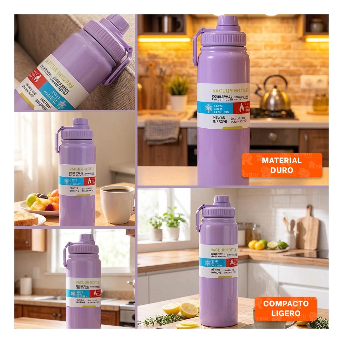TERMO INFANTIL 800ML LILA CON DISENO COLORIDO PARA NINOS YPAPEL REGALO - 3