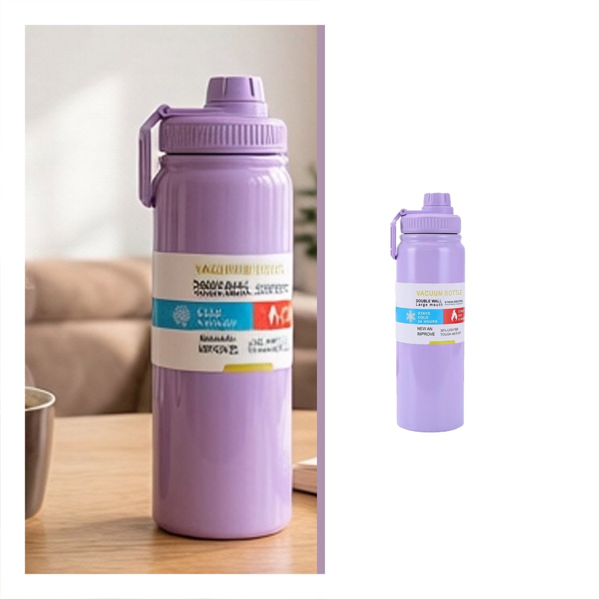 TERMO INFANTIL 800ML LILA CON DISENO COLORIDO PARA NINOS YPAPEL REGALO - 5