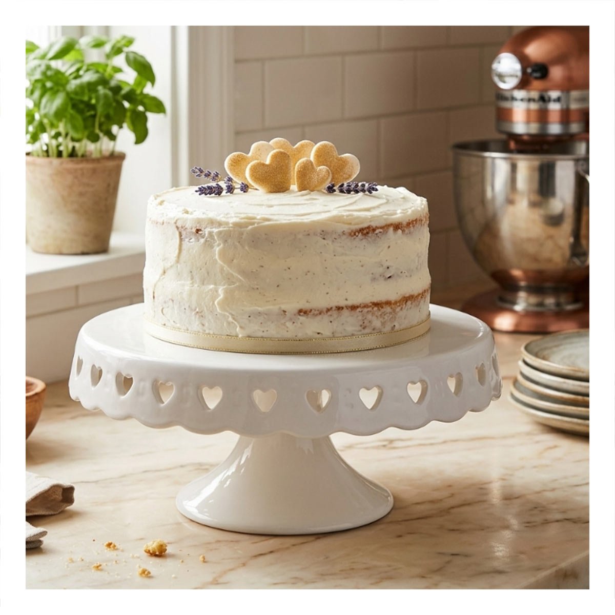 SOPORTE PARA TORTA CERAMICA COLOR BLANCO CORAZONES 25 CM DECORATIVO YREGALO STICKER - 5