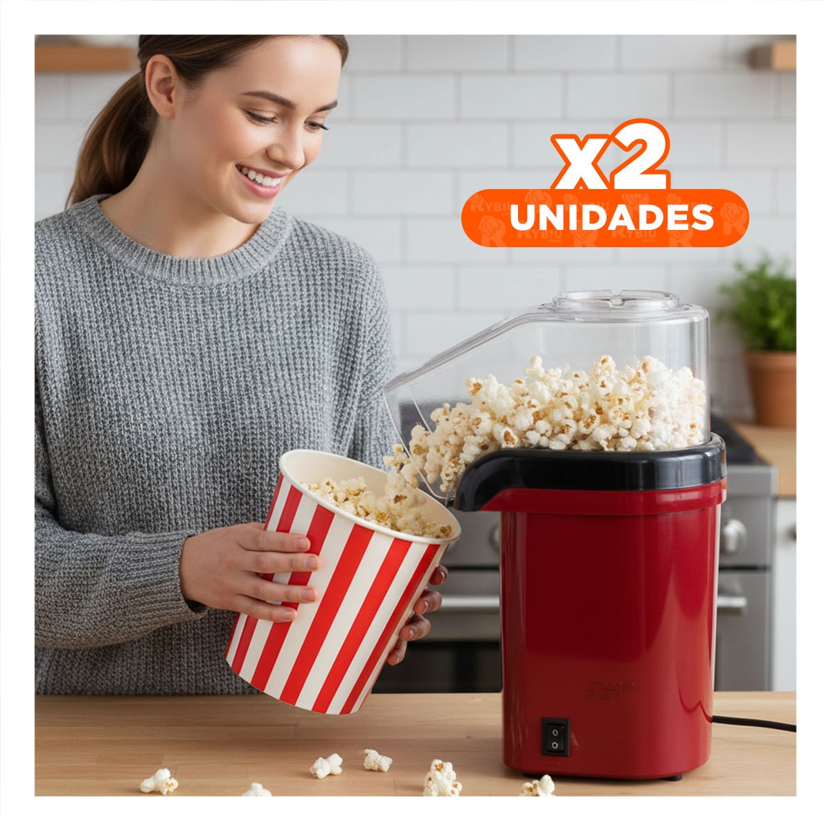 PACK2 MAQUINA ELECTRICA DE POPCORN COLOR ROJO PARA CASA AMBIENTE CINE YPAPEL REGALO - 1