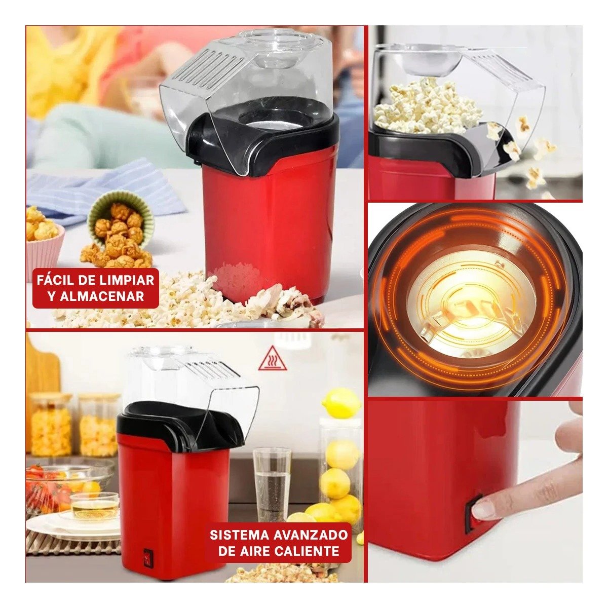 PACK2 MAQUINA ELECTRICA DE POPCORN COLOR ROJO PARA CASA AMBIENTE CINE YPAPEL REGALO - 3