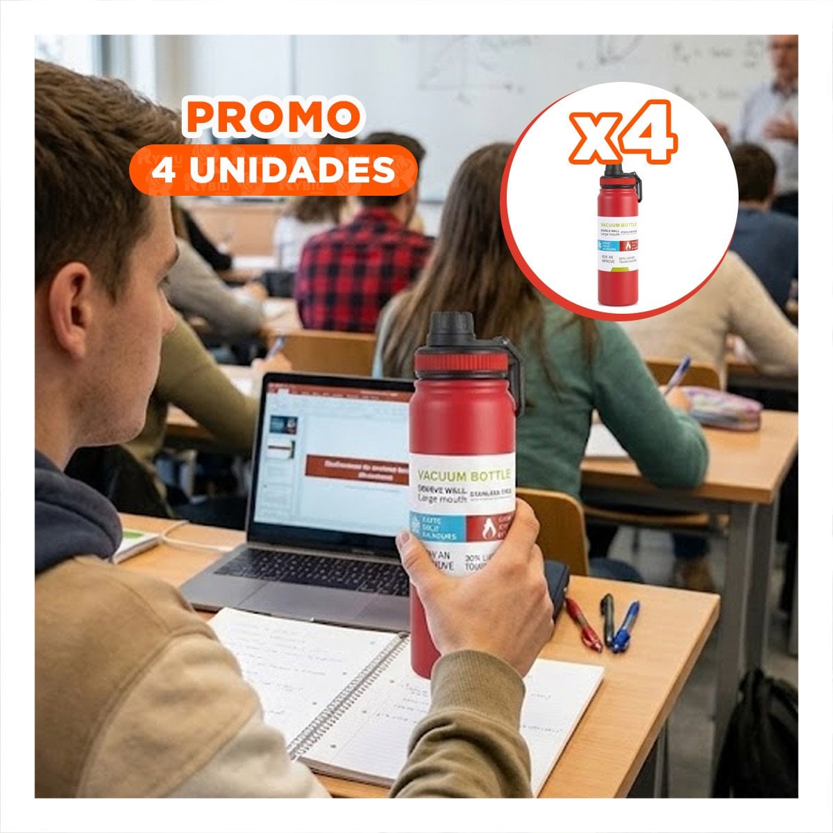 PACK4 COPO DIVERTIDO 800ML ROJO PARA NINOS EN ESCUELA Y HOGAR YPAPEL REGALO - 1