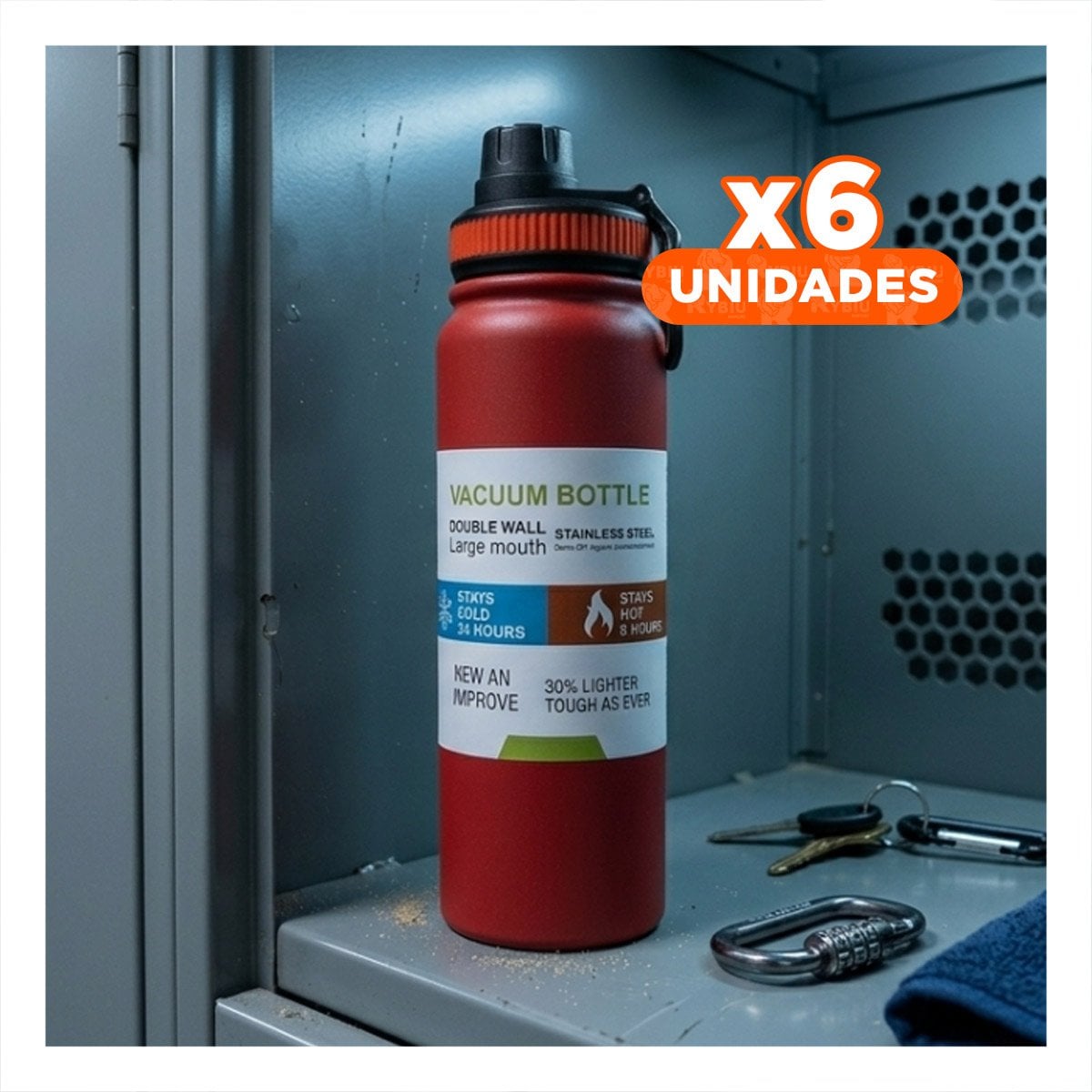 PACK6 FRASCO ESCOLAR 800ML ROJO CON APERTURA FACIL PARA NINOS YPAPEL REGALO - 1