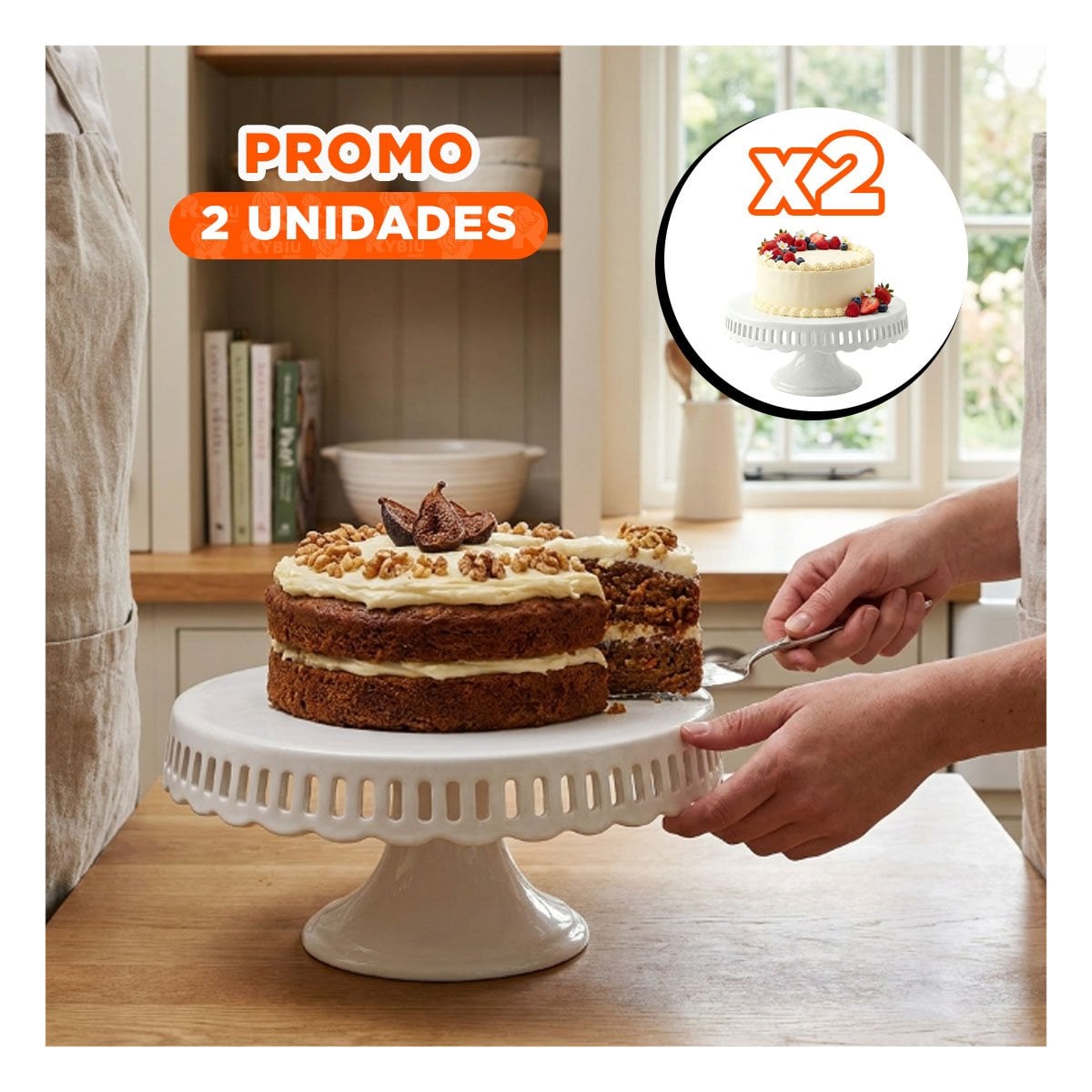 PACK2 EXHIBIDOR PARA TORTA CERAMICA RAYITAS BLANCO 30 CM PARA EVENTOS - 1