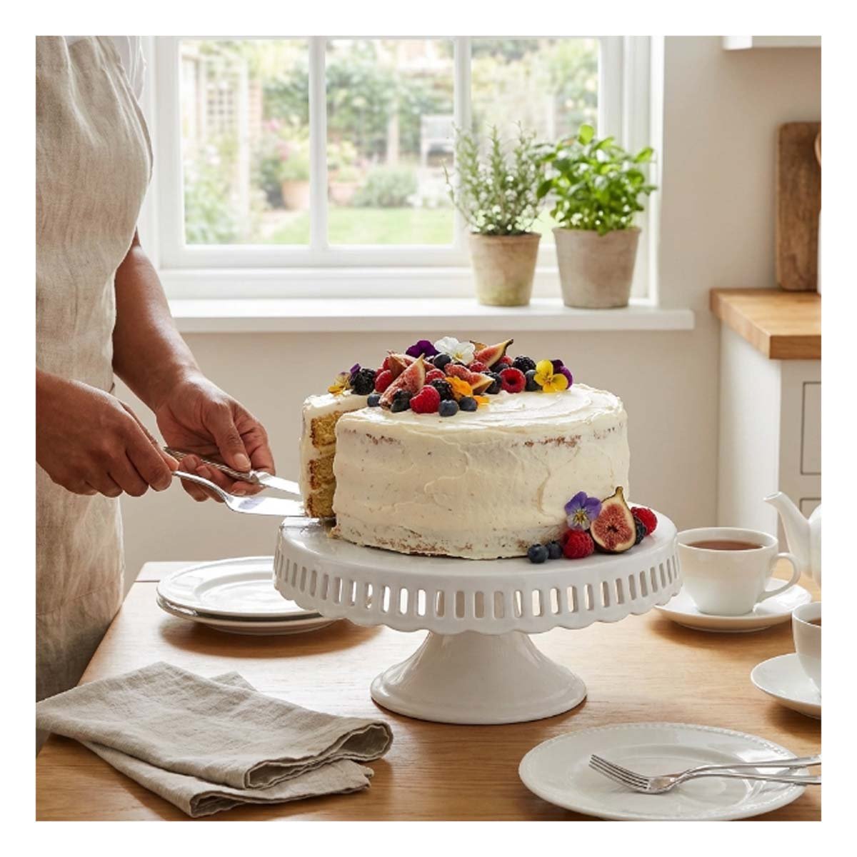 PACK2 EXHIBIDOR PARA TORTA CERAMICA RAYITAS BLANCO 30 CM PARA EVENTOS - 5