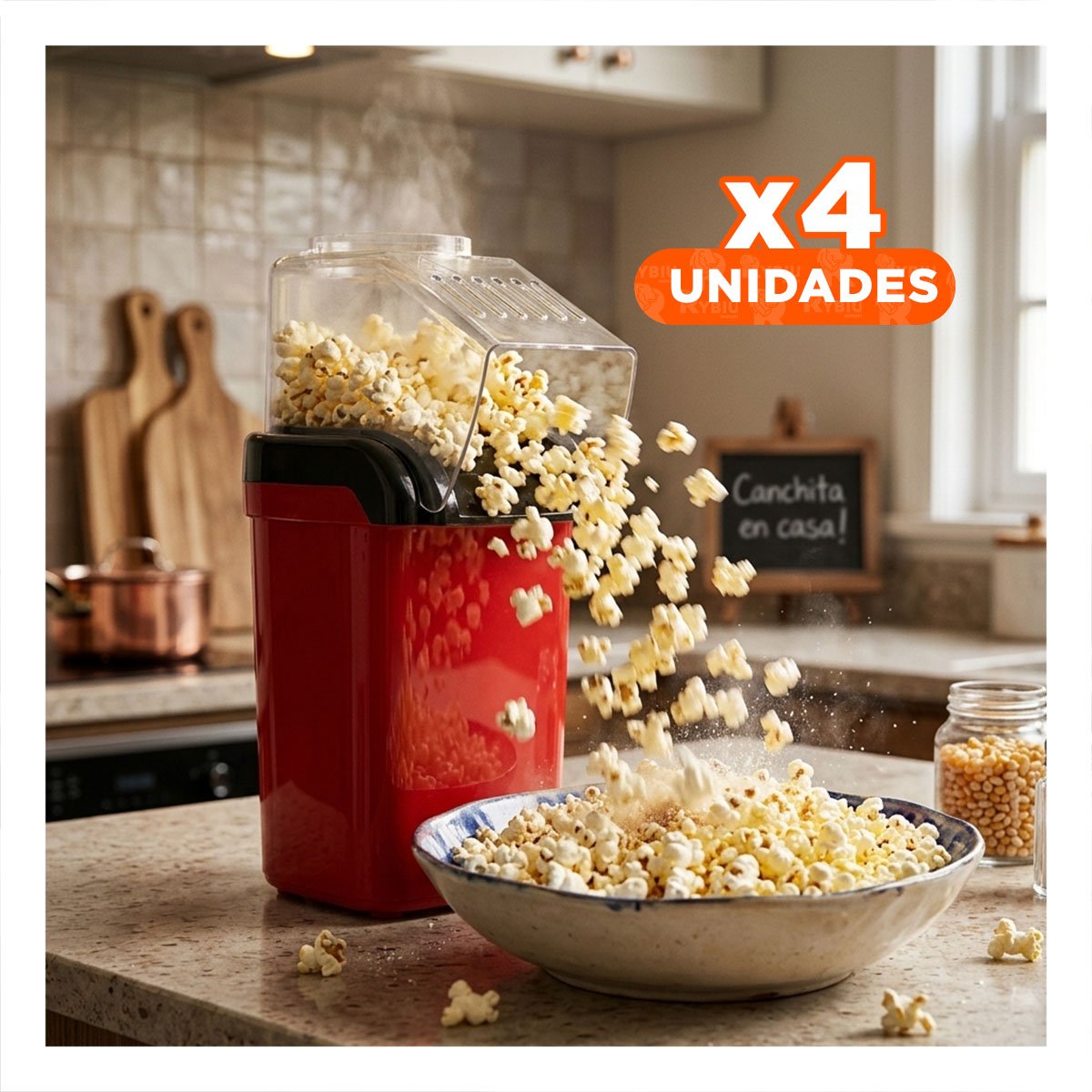 PACK4 FABRICADORA ELECTRICA DE POPCORN COLOR ROJO PARA CASA ESTILO CINE YREGALO STICKER - 1