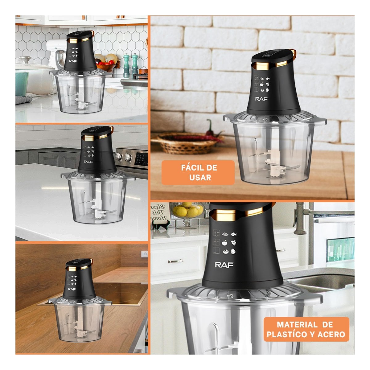PICADORA DE ALIMENTOS CON 4 CUCHILLAS NEGRO POTENTE PARA COCINA MODERNA - 2