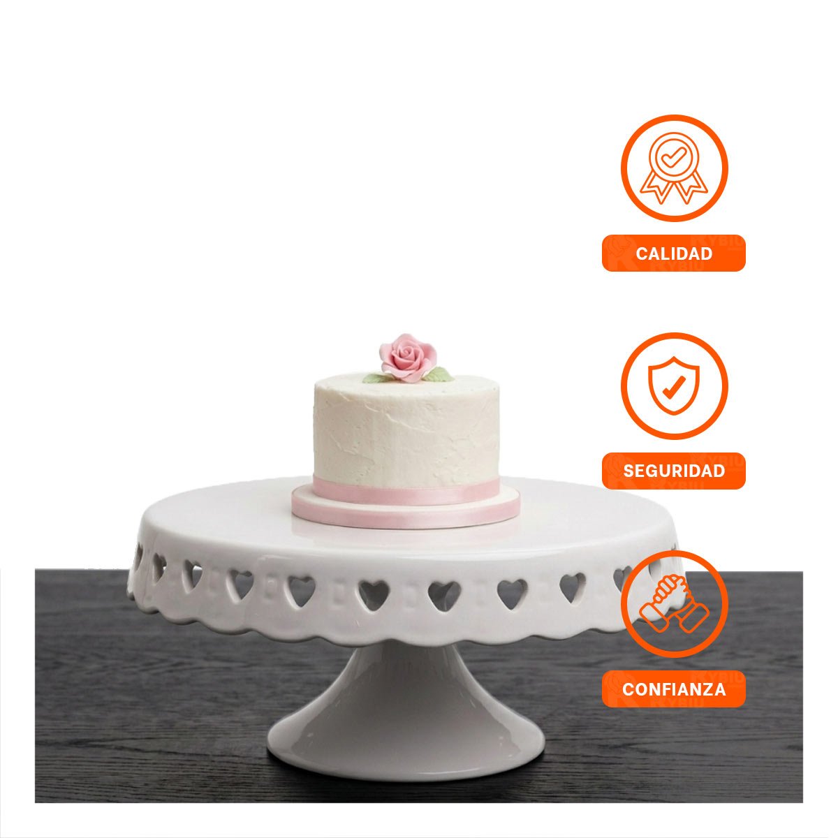 EXHIBIDOR CORAZONES PORTA TORTA CERAMICA BLANCO 25 CM PARA POSTRES YPAPEL REGALO - 5