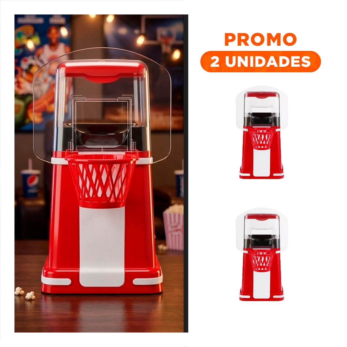 PACK2 MAQUINA ELECTRICA DE POP CORN TIPO BASQUET COLOR ROJO PARA CASA CLASICA YREGALO STICKER - 1