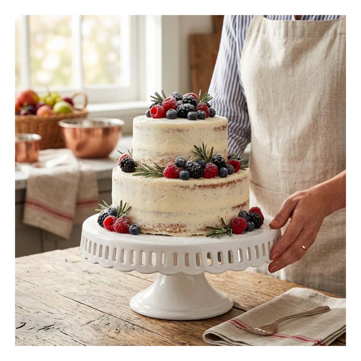 EXHIBIDOR RAYITAS PORTA TORTA CERAMICA BLANCO 30 CM PARA POSTRES YPAPEL REGALO - 2