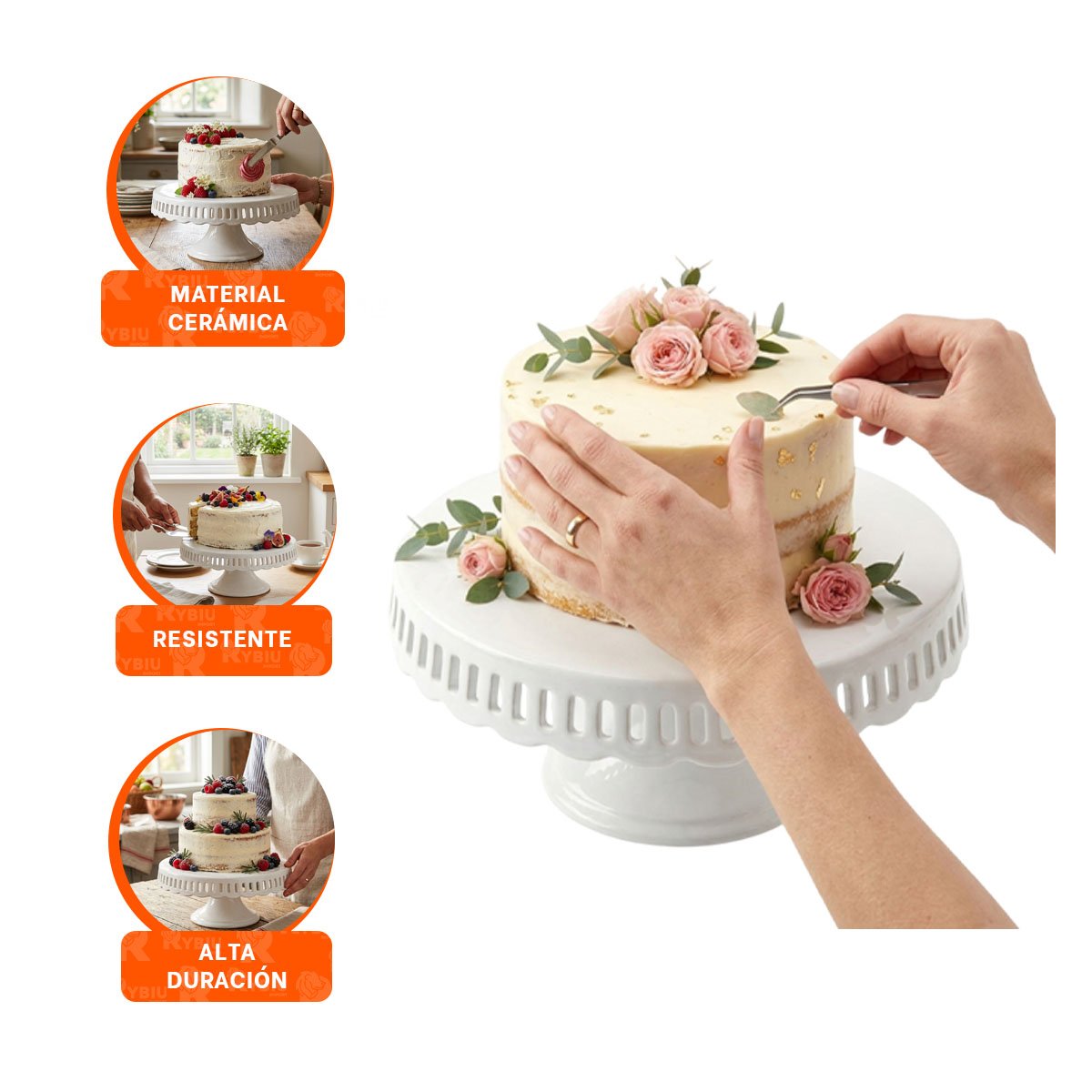 EXHIBIDOR RAYITAS PORTA TORTA CERAMICA BLANCO 30 CM PARA POSTRES YPAPEL REGALO - 5