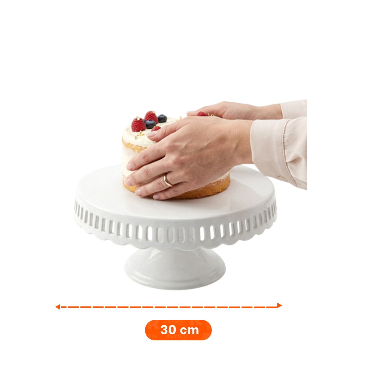 PEDESTAL DECORATIVO COLOR BLANCO RAYITAS CERAMICA 30 CM PARA POSTRES YSTICKY - 4