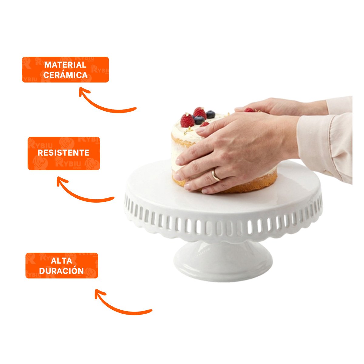 PEDESTAL DECORATIVO COLOR BLANCO RAYITAS CERAMICA 30 CM PARA POSTRES YSTICKY - 5