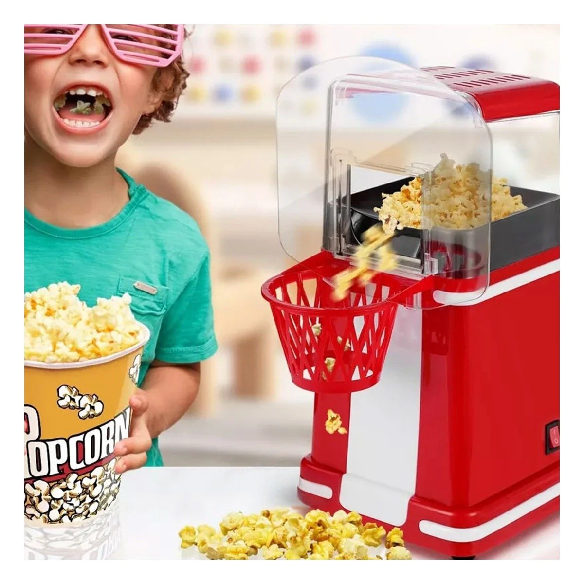 PACK4 PALOMITERA ELECTRICA DE POP CORN TIPO BASQUET COLOR ROJO PARA HOGAR CINE YREGALO STICKER - 5