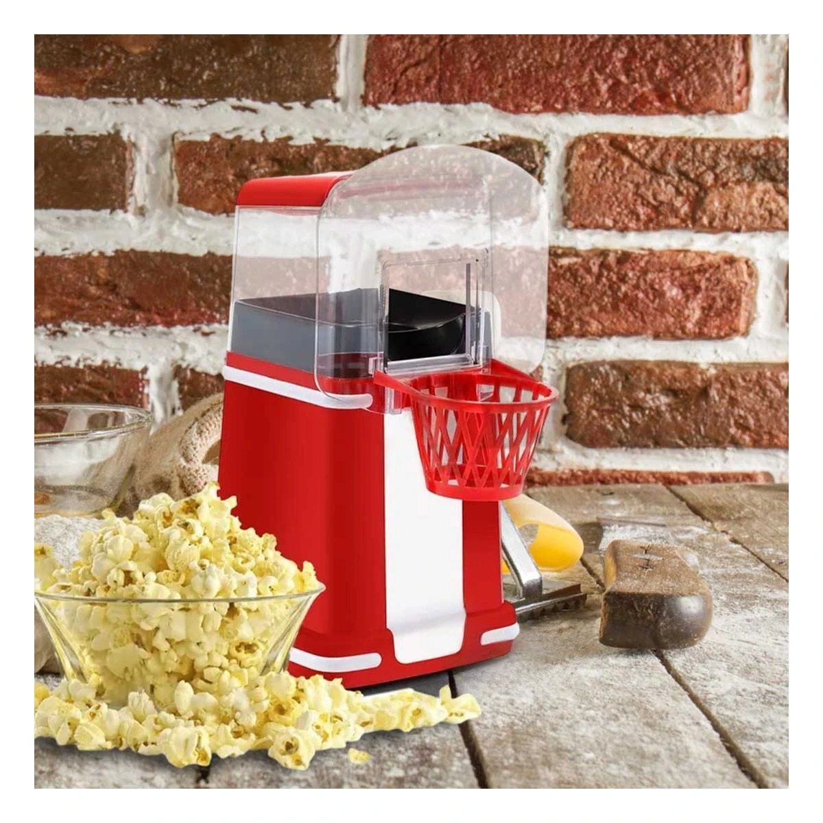 APARATO DE POP CORN TIPO BASQUET COLOR ROJO PARA CASA ESTILO RETRO YPAPEL REGALO - 1