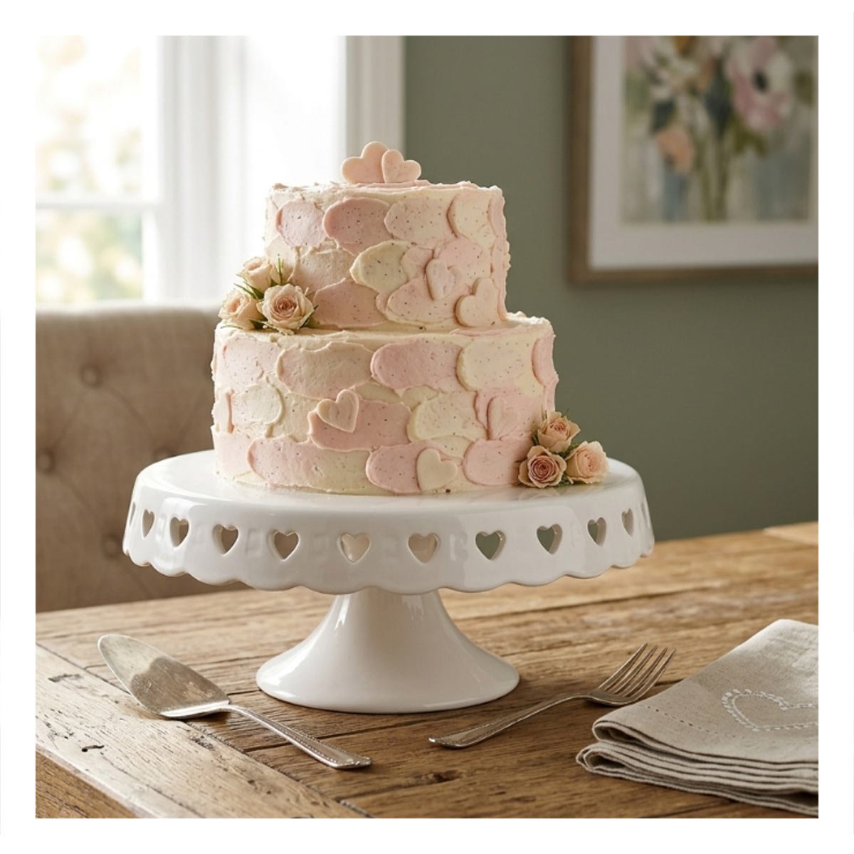 PACK2 EXHIBIDOR PARA TORTA CERAMICA CORAZONES BLANCO 25 CM PARA EVENTOS - 2