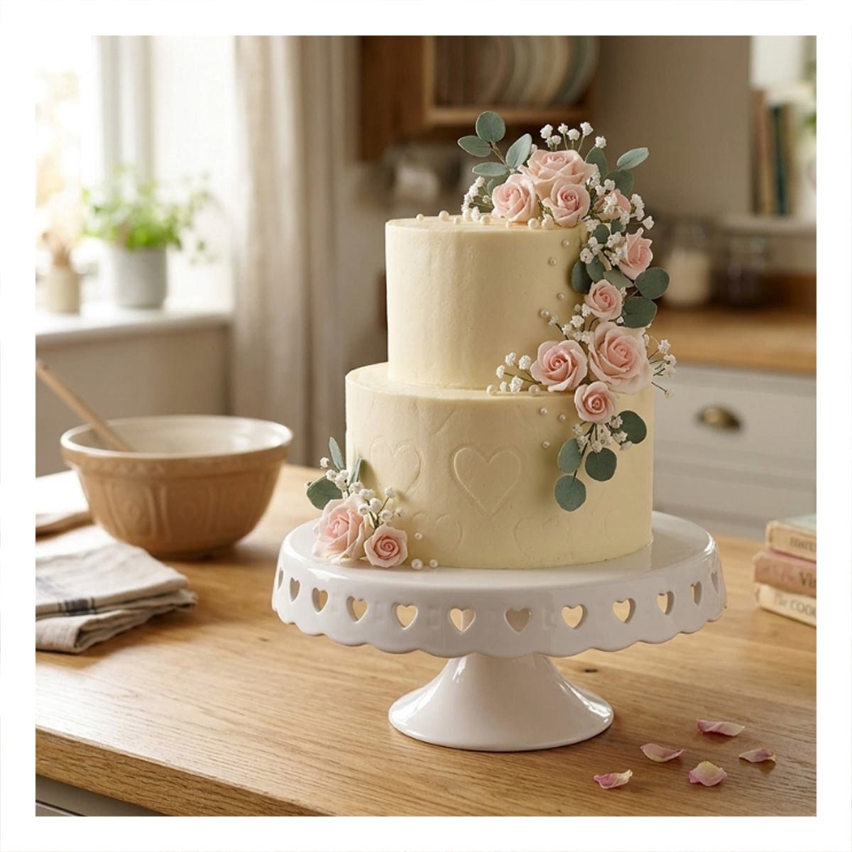 PACK2 EXHIBIDOR PARA TORTA CERAMICA CORAZONES BLANCO 25 CM PARA EVENTOS - 5