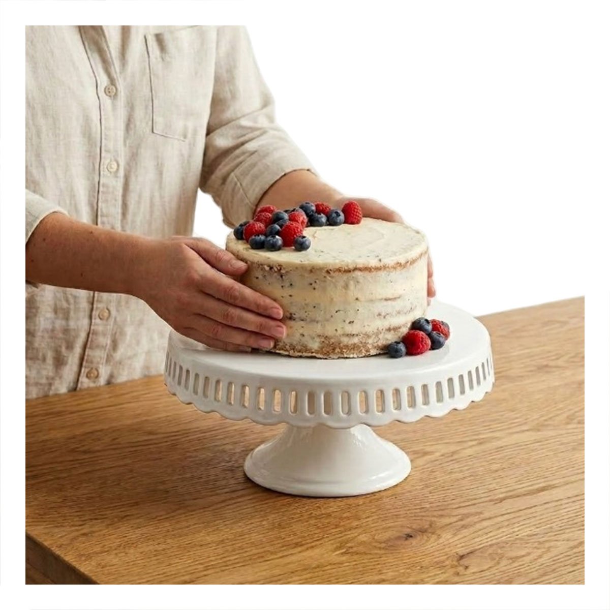 PACK4 PEDESTAL PARA REPOSTERIA RAYITAS COLOR BLANCO CERAMICA 30 CM - 5