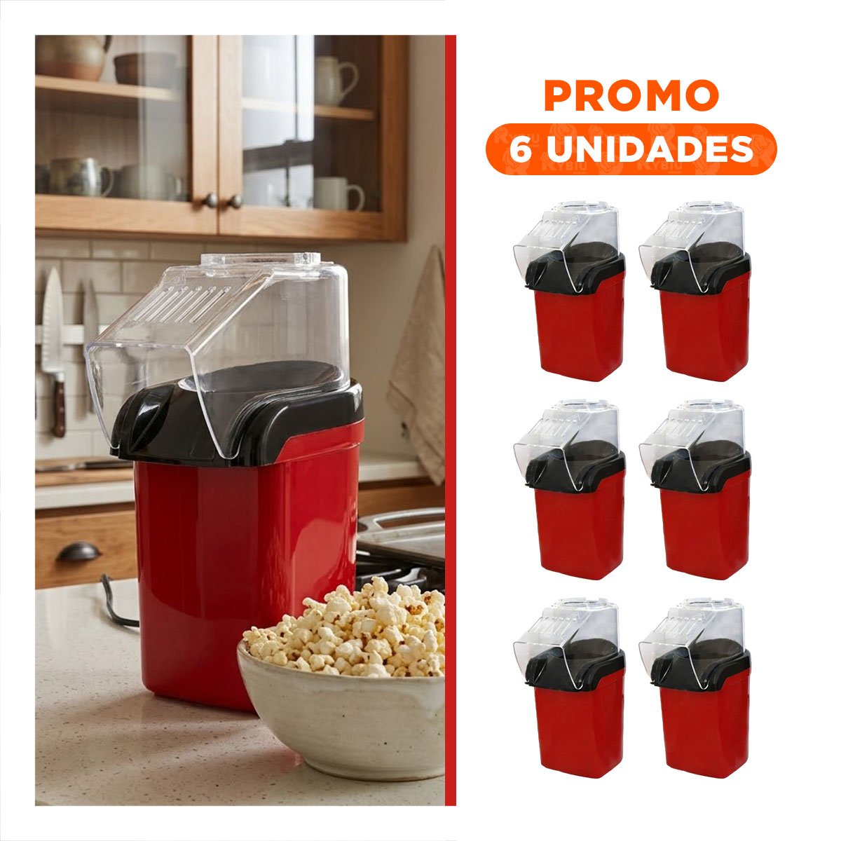 PACK6 APARATO CASERO DE POPCORN COLOR ROJO PARA HOGAR AMBIENTE RETRO YREGALO STICKER - 1