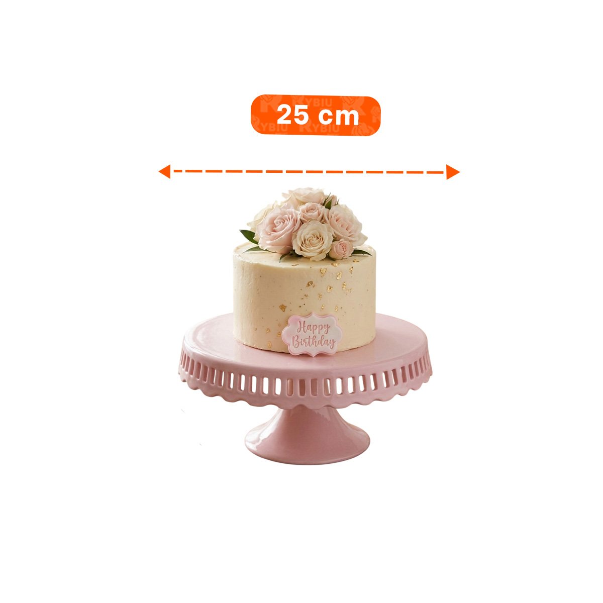 PEDESTAL PORTA TORTA CERAMICA RAYITAS COLOR ROSADO 25 CM PARA HOGAR - 4