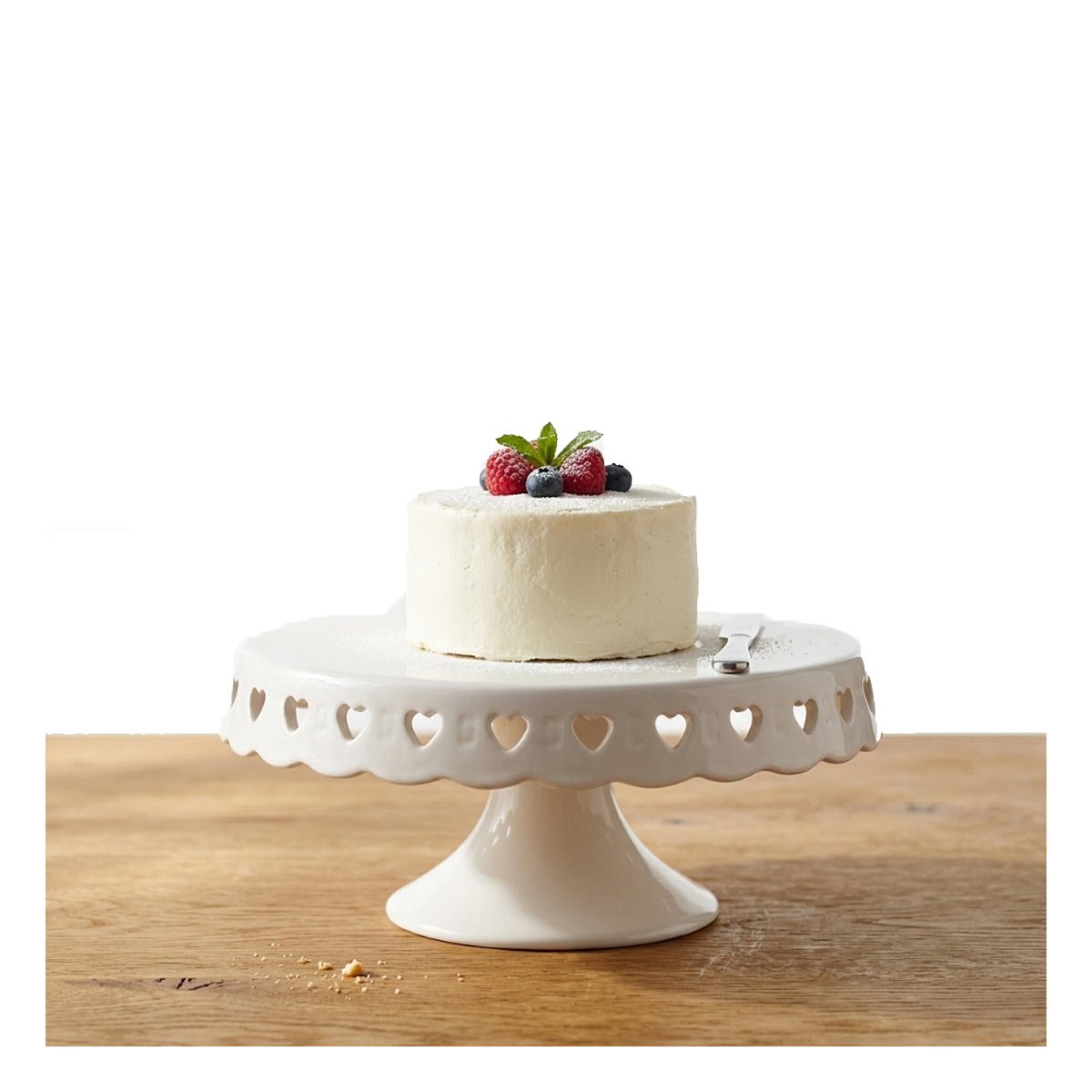 BASE PORTA TORTA COLOR BLANCO CERAMICA CORAZONES 25 CM PARA MESA YLIGAS REGALO - 5