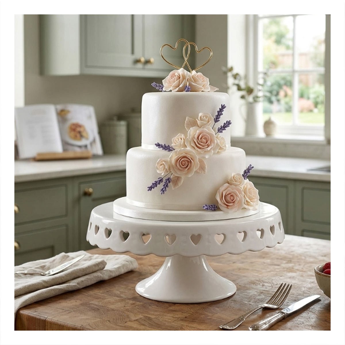 PACK2 SOPORTE DECORATIVO CORAZONES CERAMICA BLANCO 25 CM PARA REPOSTERIA YPAPEL REGALO - 2