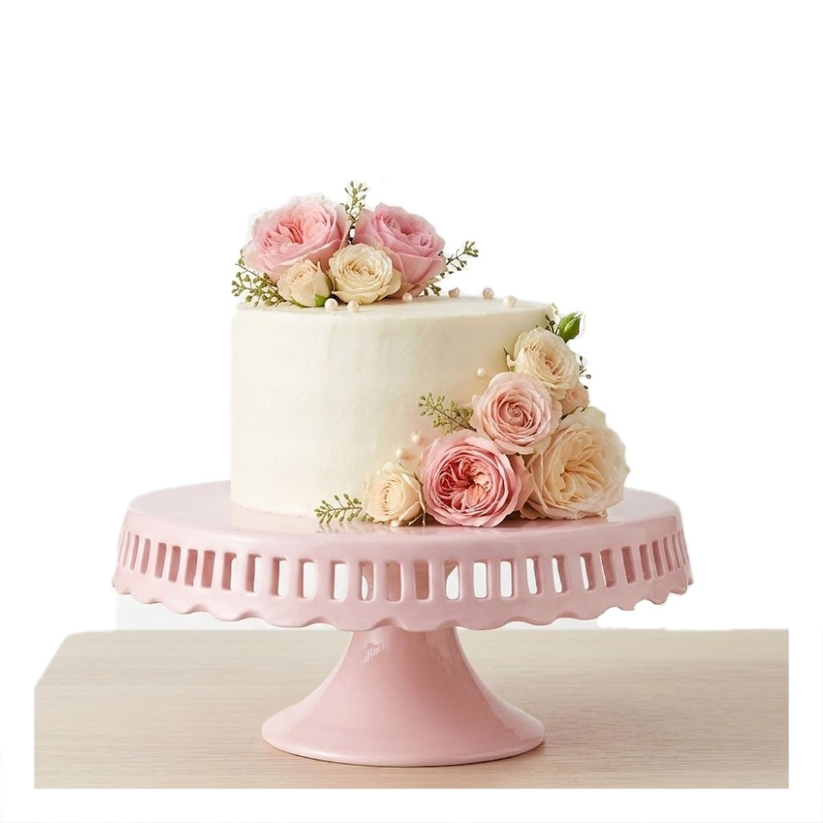 PACK4 PEDESTAL PARA REPOSTERIA RAYITAS COLOR ROSADO CERAMICA 25 CM - 2