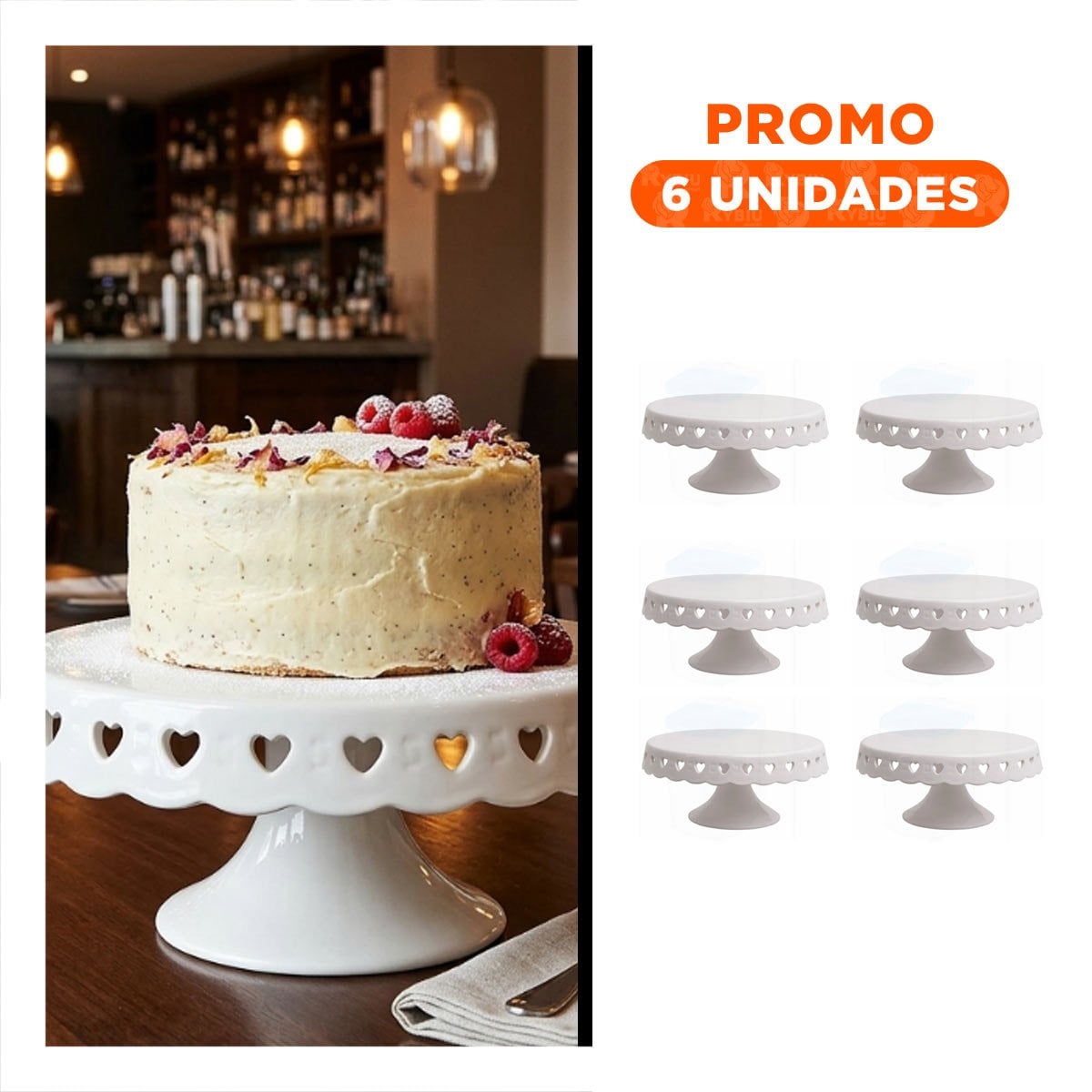 PACK6 SOPORTE CORAZONES PARA REPOSTERIA CERAMICA BLANCO 25 CM PARA HOGAR YREGALO STICKER - 1