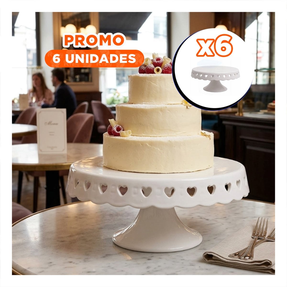 PACK6 PEDESTAL PARA DULCES CERAMICA BLANCO CORAZONES 25 CM DECORATIVO - 1