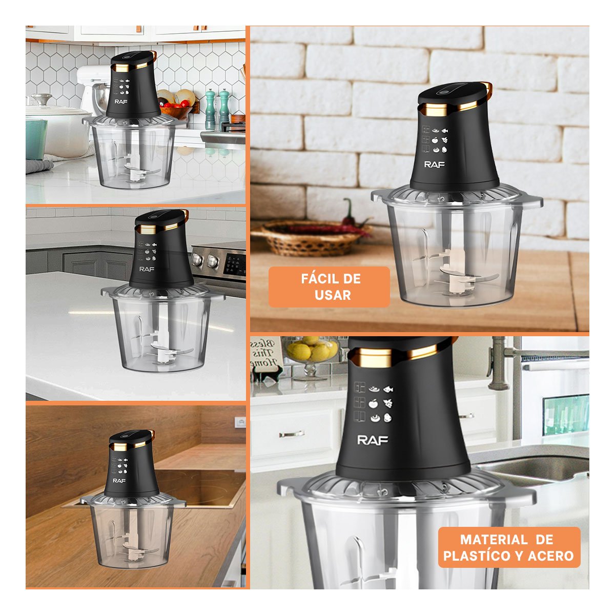 PACK6 DISPOSITIVO PARA PICAR ALIMENTOS CON 4 CUCHILLAS NEGRO POTENTE YPAPEL REGALO - 3