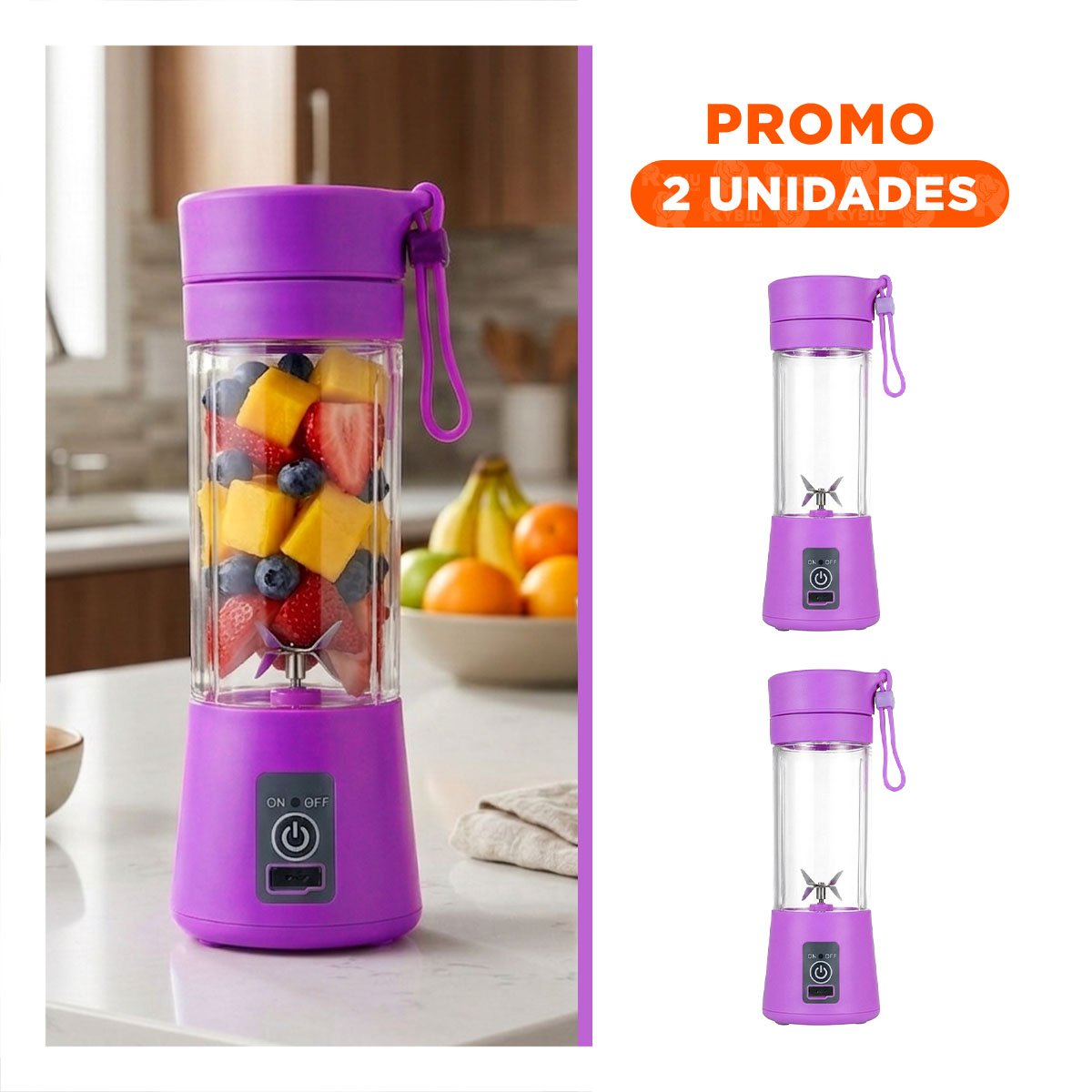 PACK2 LICUADORA COMPACTA PORTATIL LILA RECARGABLE PARA SMOOTHIES YREGALO STICKER - 1