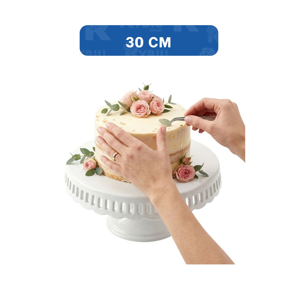 PACK6 PEDESTAL PARA DULCES CERAMICA BLANCO RAYITAS 30 CM DECORATIVO - 4