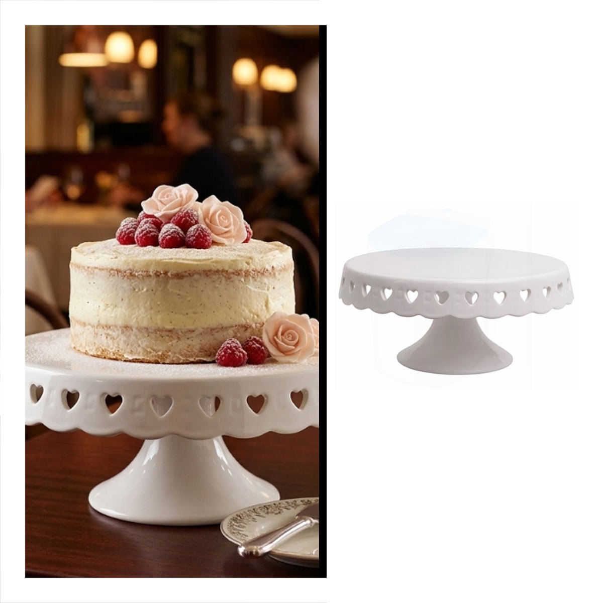 PEDESTAL DECORATIVO COLOR BLANCO CORAZONES CERAMICA 25 CM PARA POSTRES YSTICKY - 5